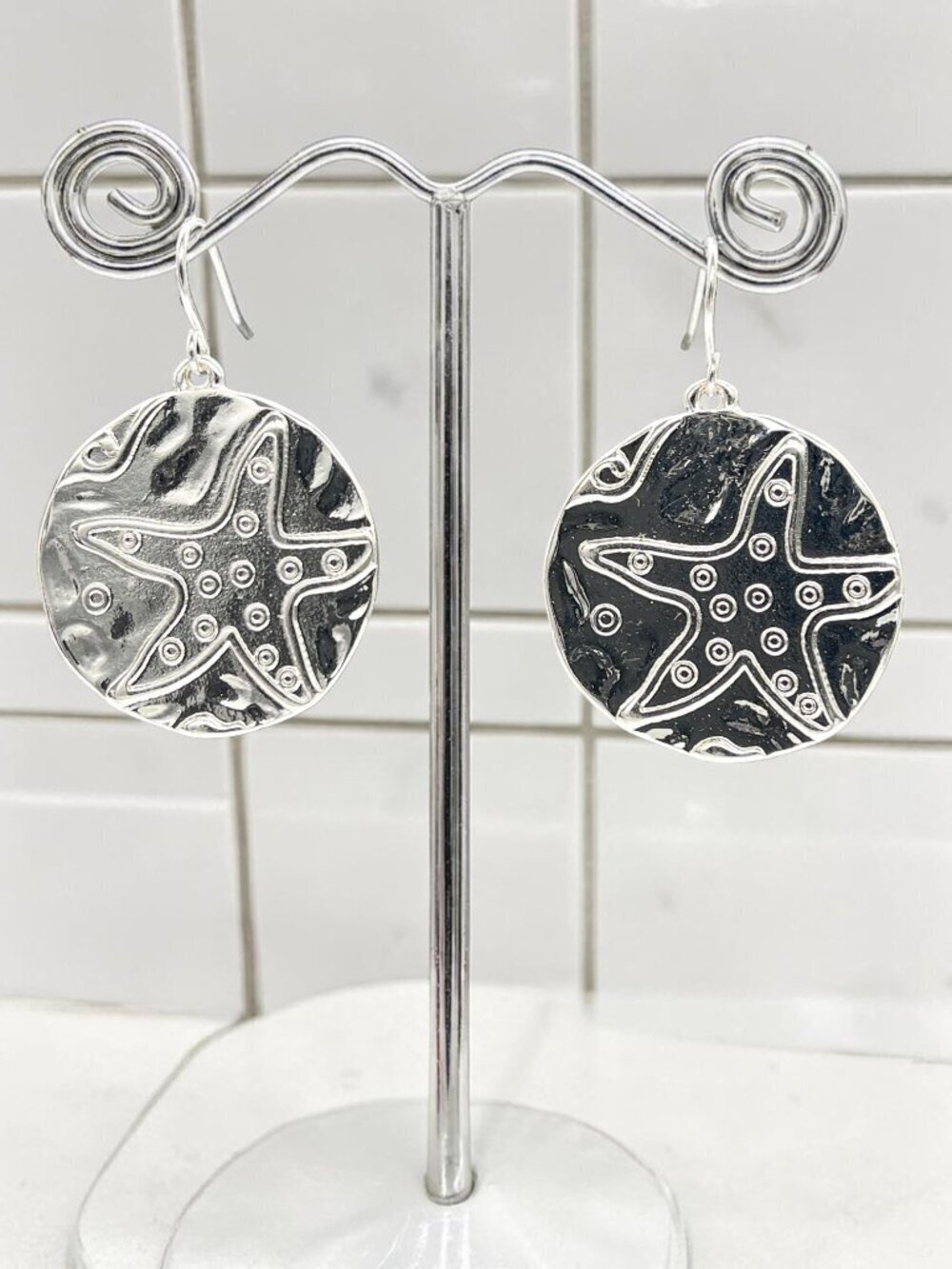 Silver Starfish Drop Earrings - Picture 5 of 6